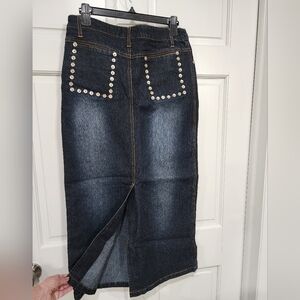 Studded Dark Blue Maxi Denim Skirt
